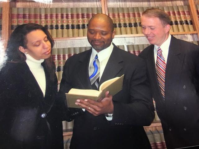 Reading from a book in a law library