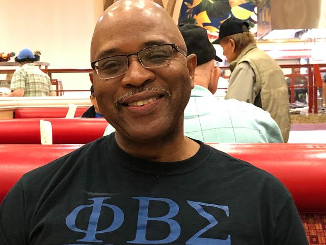 Wearing a Phi Beta Sigma shirt