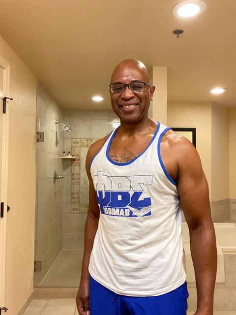 In a Phi Beta Sigma tank top