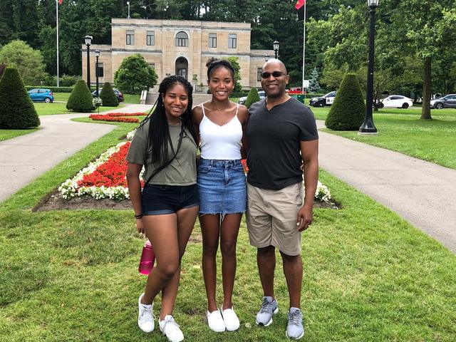 Family visit to a garden