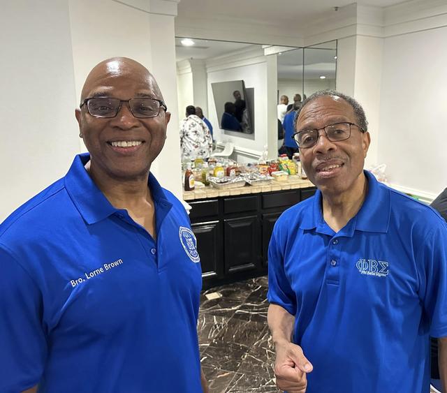 Fraternity brothers in blue polos